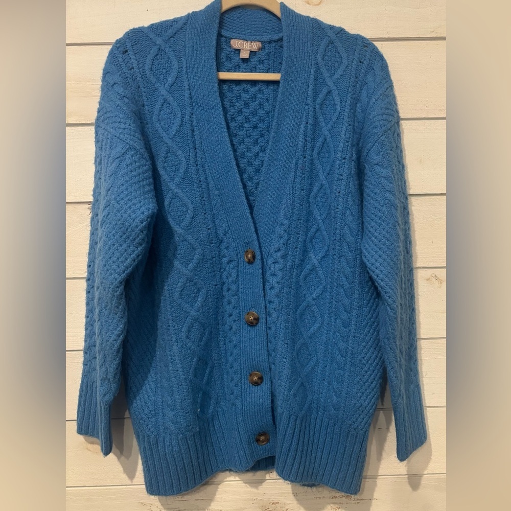 J. Crew Blue Cable Knit Button-Front Cardigan